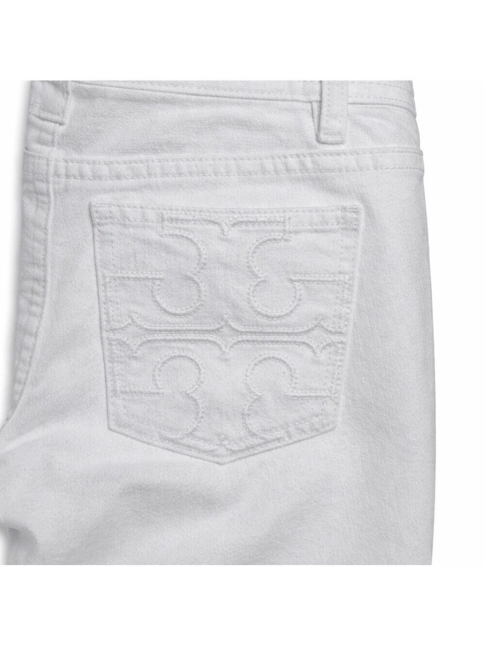 Tory Burch White Super Skinny Low Rise Stretch Jeans Gold Logo Size 25 - Picture 5 of 10